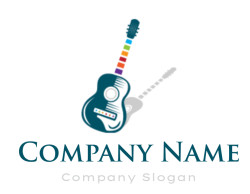 Illustration of a colorful acoustic guitar with a rainbow design on the neck.