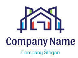 Abstract geometric logo with colorful design.