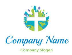 Abstract cross design with a colorful splash background.