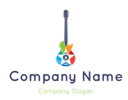 Illustration of a colorful abstract guitar with vibrant geometric shapes.