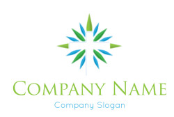Abstract blue and green cross logo with leaf-like designs.