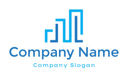 Abstract blue icon resembling a bar graph with geometric rectangles.