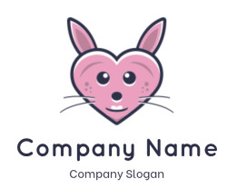 Heart-shaped cartoon mouse illustration with a pink face and big ears.