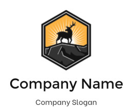 animal logo online buck deer on rocks with rays in hexagon