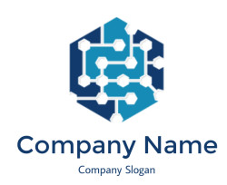 IT logo maker tech wires in hexagon