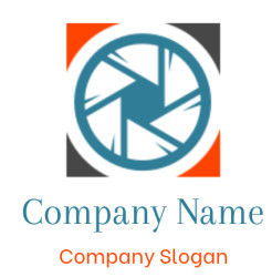 A blue shutter icon on an orange and gray background.