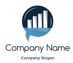 Icon of a bar chart inside a speech bubble representing data visualization and business growth.