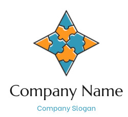 create a consulting logo four pointed star made of puzzle pieces - logodesign.net