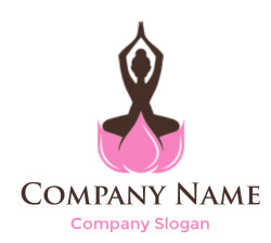 Silhouette of a person in a yoga pose atop a pink lotus flower.