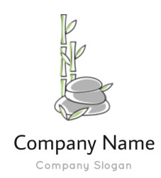 Illustration of bamboo stalks and balanced stones in a Zen garden setting.