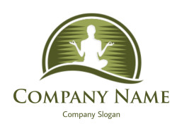 Silhouette of a person in a meditative yoga pose within a green logo design.