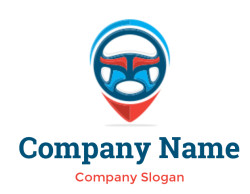 Stylized logo of a steering wheel in blue and red design