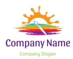 Colorful art logo featuring a paintbrush, rainbow paint strokes, and an orange sunrise splash.