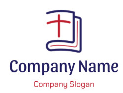 Icon design of a Bible with a red cross on a white background.