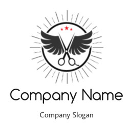 make a beauty logo scissors with wings in circle with rays