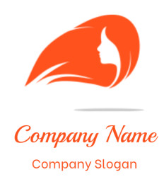 Abstract silhouette of a woman with flowing hair in orange logo design.