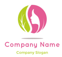 Abstract logo featuring a feminine silhouette in pink with nature elements in green.
