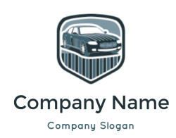 Illustration of a stylized car on a badge-like background.