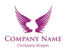 Silhouette of a person with purple wings in an abstract artistic logo design.