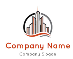 design a real estate logo city skyline inside in circle with waves