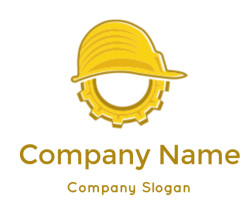 construction logo icon gear wearing construction helmet