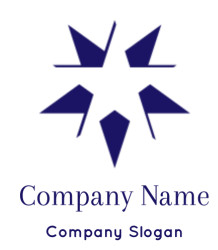 Abstract navy blue star logo with geometric shapes.