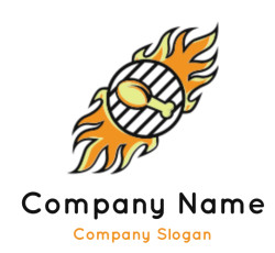 Icon of a chicken wing with flames on a black background.