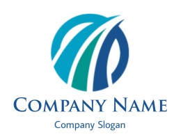 Abstract blue and teal globe logo with curved lines.