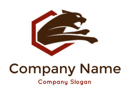 Leaping panther logo with a brown silhouette inside a red hexagon outline.