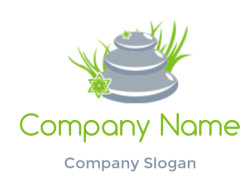 spa logo template hot massage stones with grass and flower