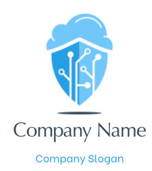 Icon of a shield with a cloud and circuit design representing cybersecurity.