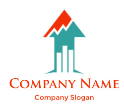 Abstract logo featuring a mountain and skyline design in red and teal colors.