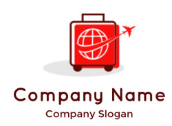 create a travel logo luggage with airplane and globe