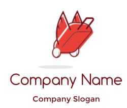 Illustration of a red wheelbarrow with wings in a minimalist design.