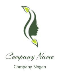 A nature-inspired logo featuring an abstract feminine silhouette with green leaves.