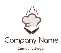 Illustration of a chef hat with steam and a utensil resembling a spoon and fork.