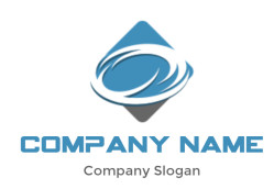 Abstract blue swirl logo with a diamond-shaped background