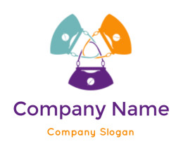 Colorful logo featuring blue, orange, and purple handbags.