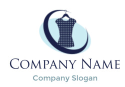 Graphic of a dress on a hanger with a circular pattern element.