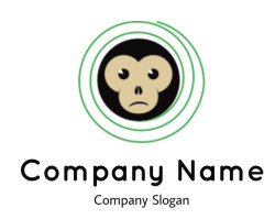 Stylized monkey face with concentric green circles as a logo design.