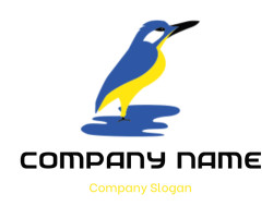 Abstract blue and yellow bird silhouette with a minimalistic design.