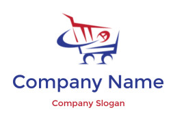 Logo with a shopping cart in red, white, and blue featuring an eagle symbol.