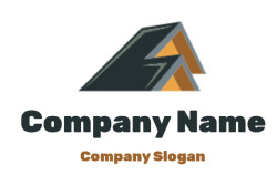 Modern geometric abstract logo with overlapping triangles in dark green and orange.