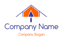Logo featuring a house with an orange roof and blue arrow design.