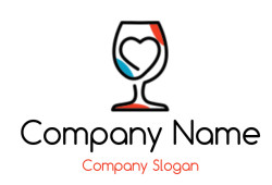 Illustration of an abstract wine glass with a heart shape inside, featuring red and blue accents.