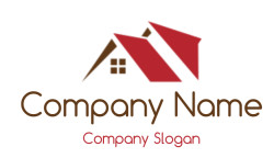 Abstract logo design featuring a red and brown house with geometric shapes.
