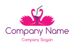 Pink swans forming a heart shape with a straw between them, symbolizing unity and refreshment.