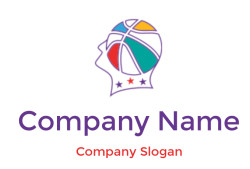 Abstract logo featuring a head silhouette with a colorful basketball pattern.