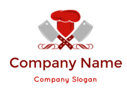 Culinary logo featuring a red chef hat with two crossed cleavers underneath.