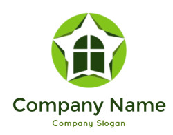 Icon featuring a green star shape with a window design in the center.